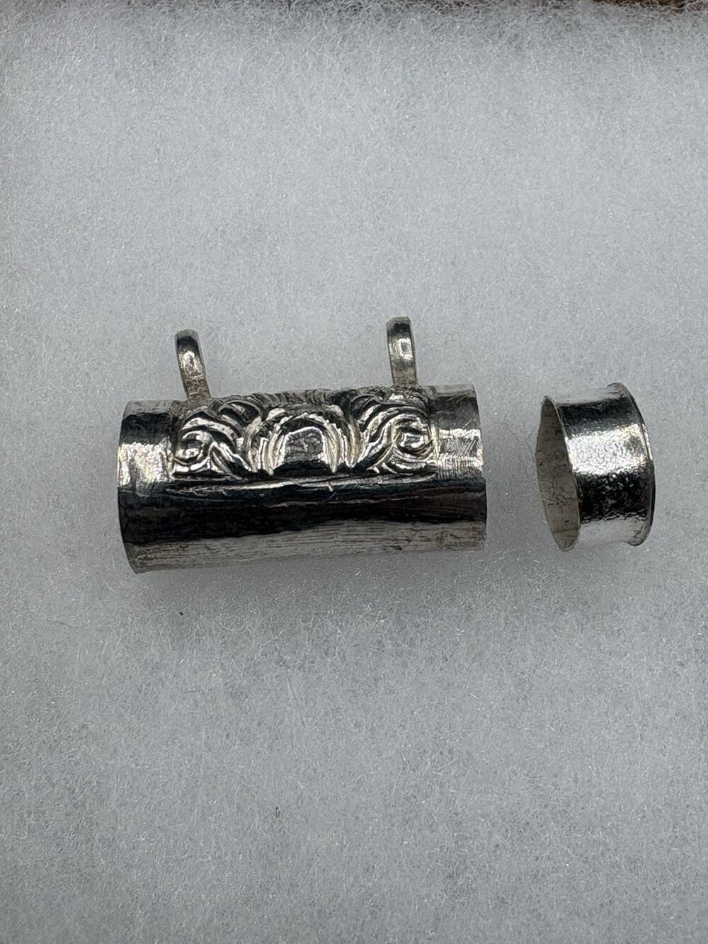 Antique Sterling Silver Amulet Case Hirz Scroll Holder Pendant Pill Box